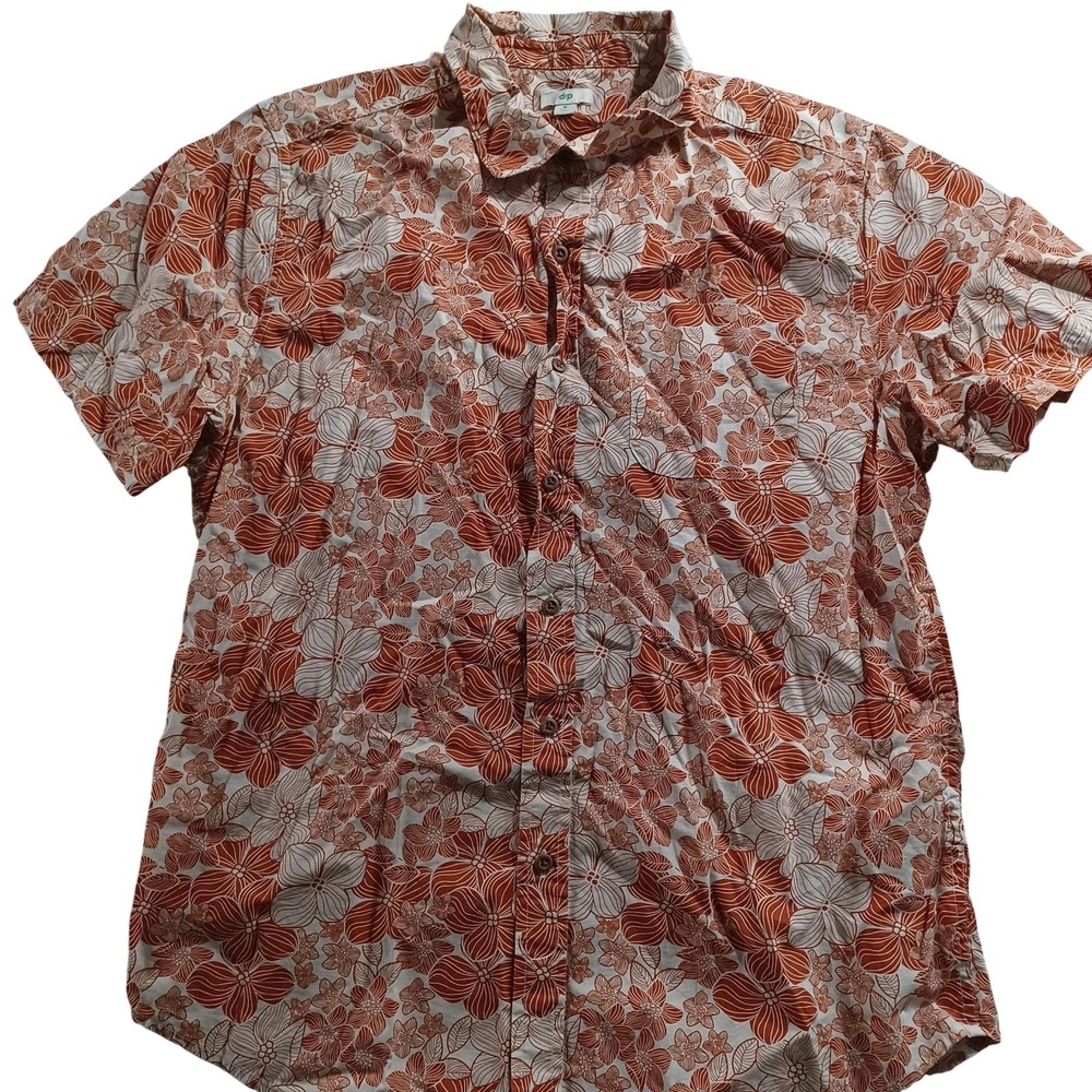 Dip Shirt Mens Medium Orange Floral Hawaiian Short Sleeve Button Front Casual
